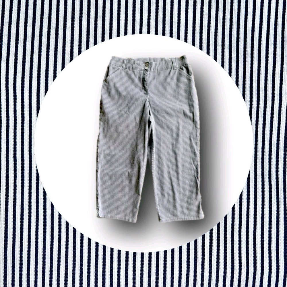 Karen Scott Woven Poplin Stretch Capri Pants w/ pockets striped